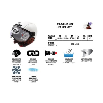 Casque JET FRV blanc brillant (taille XS à XXL)