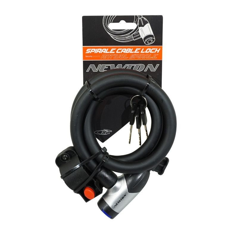 ANTIVOL VELO SPIRAL A CLE NEWTON DIAM 15mm L 1,00M AVEC CACHE SERRURE (AVEC SUPPORT + 2 CLES)